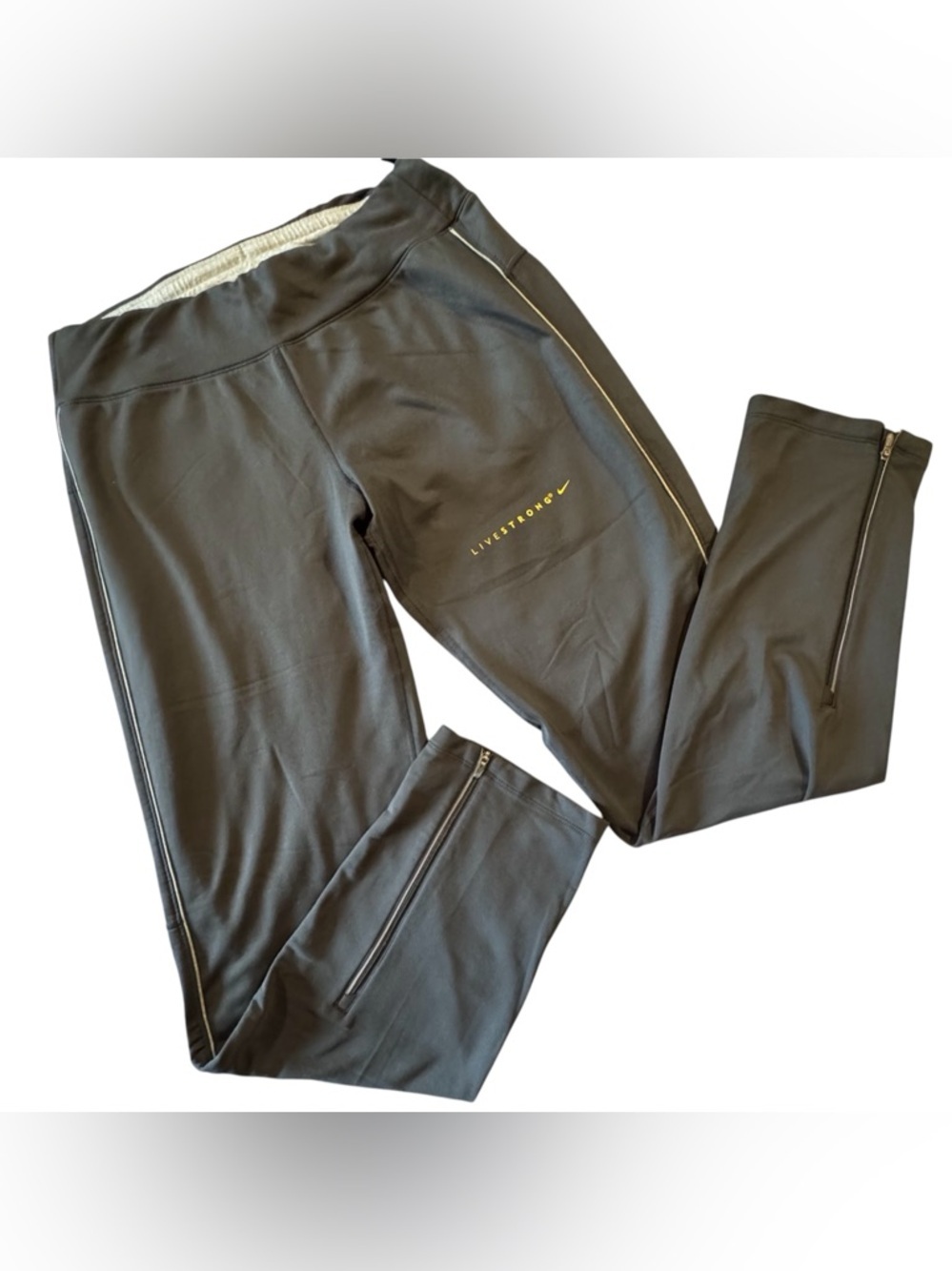 Nike Dri-FIT LIVESTRONG Running Leggings Black Zip Ankle Size S